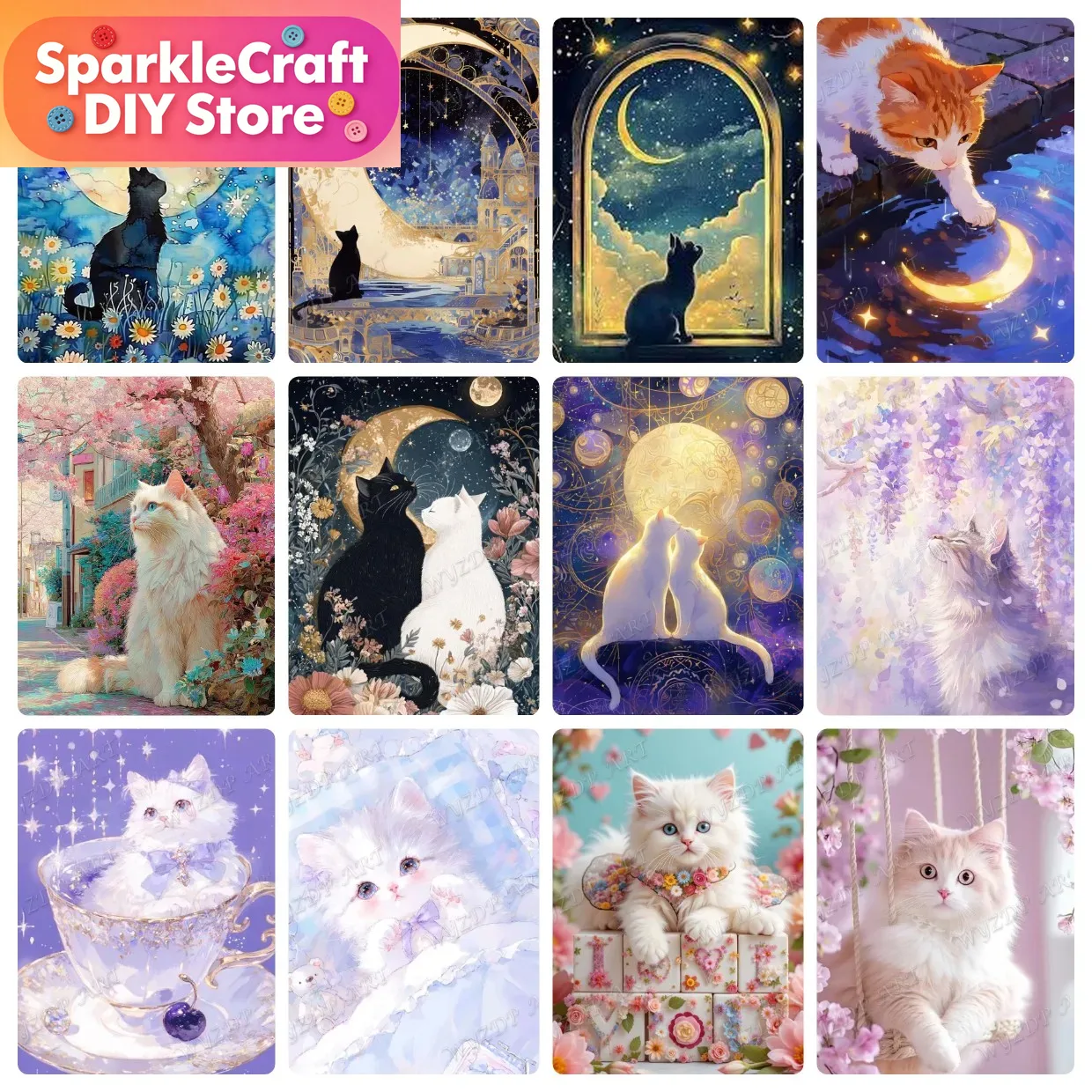 Resin Art Home Decor - Animal Cat Moon Diamond Painting Kit