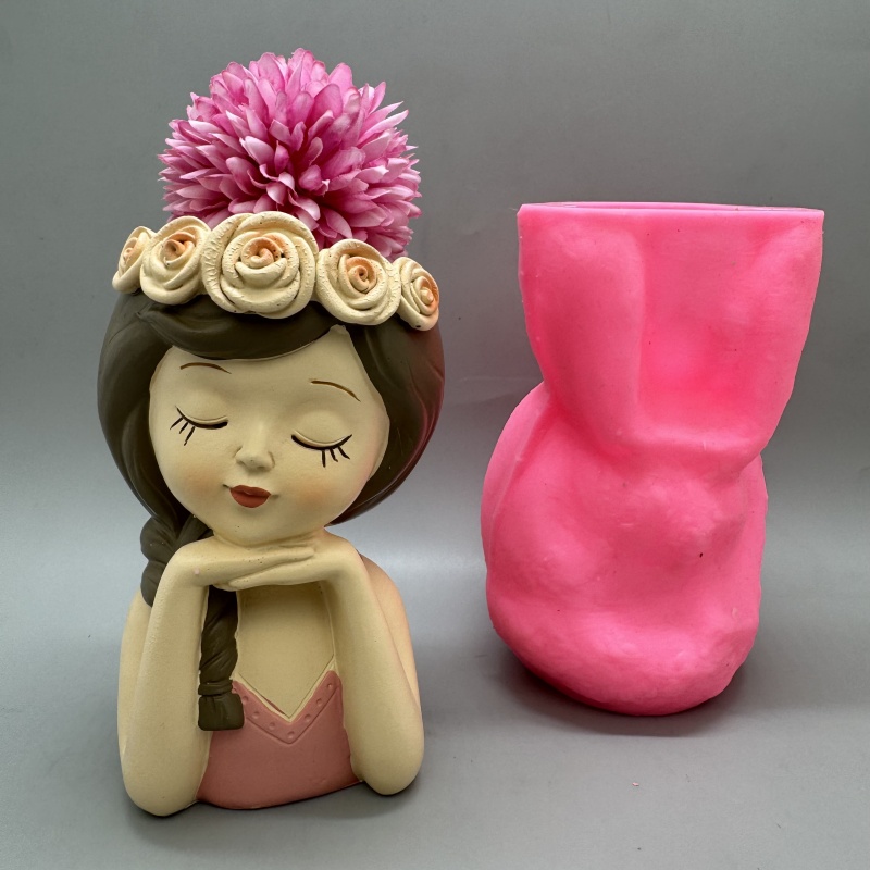 Resin Art Furniture - Cute girl flower pot silicone mold