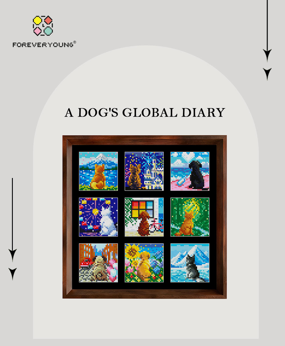 Resin Art Kits - 9 Grid Dog Travel Scenery Diamond