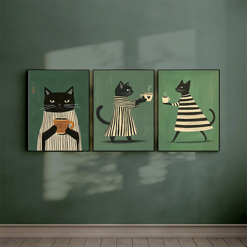Background Resin Art - Cute Striped Black Cat Coffee Themed