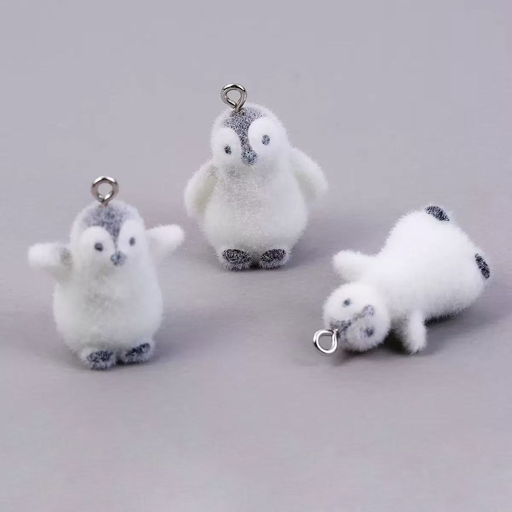Resin Art Handmade - 5pcs Flocking Small Penguin Resin Charms